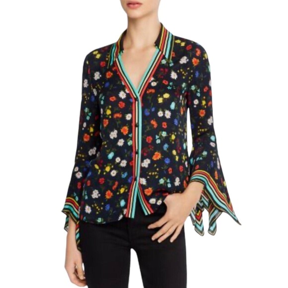 Alice + Olivia Randa Blouse Floral Ditsy Bell Sleeve Top Size S NWOT $350 Msrp